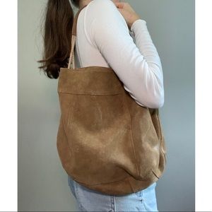 Vintage Genuine Leather Brown Suede Shoulder Bag Rope Handle